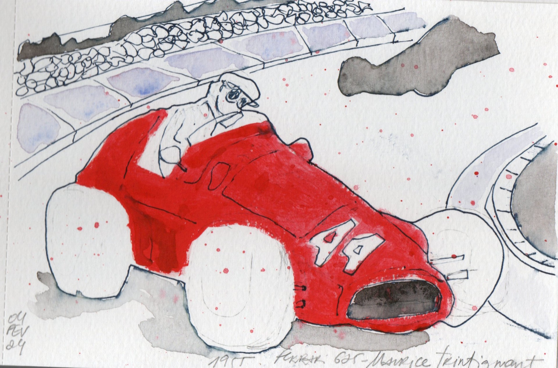 Ferrari 625 vermelha de Maurice Trintignant nas curvas de pedra de Monte Carlo, 1955.