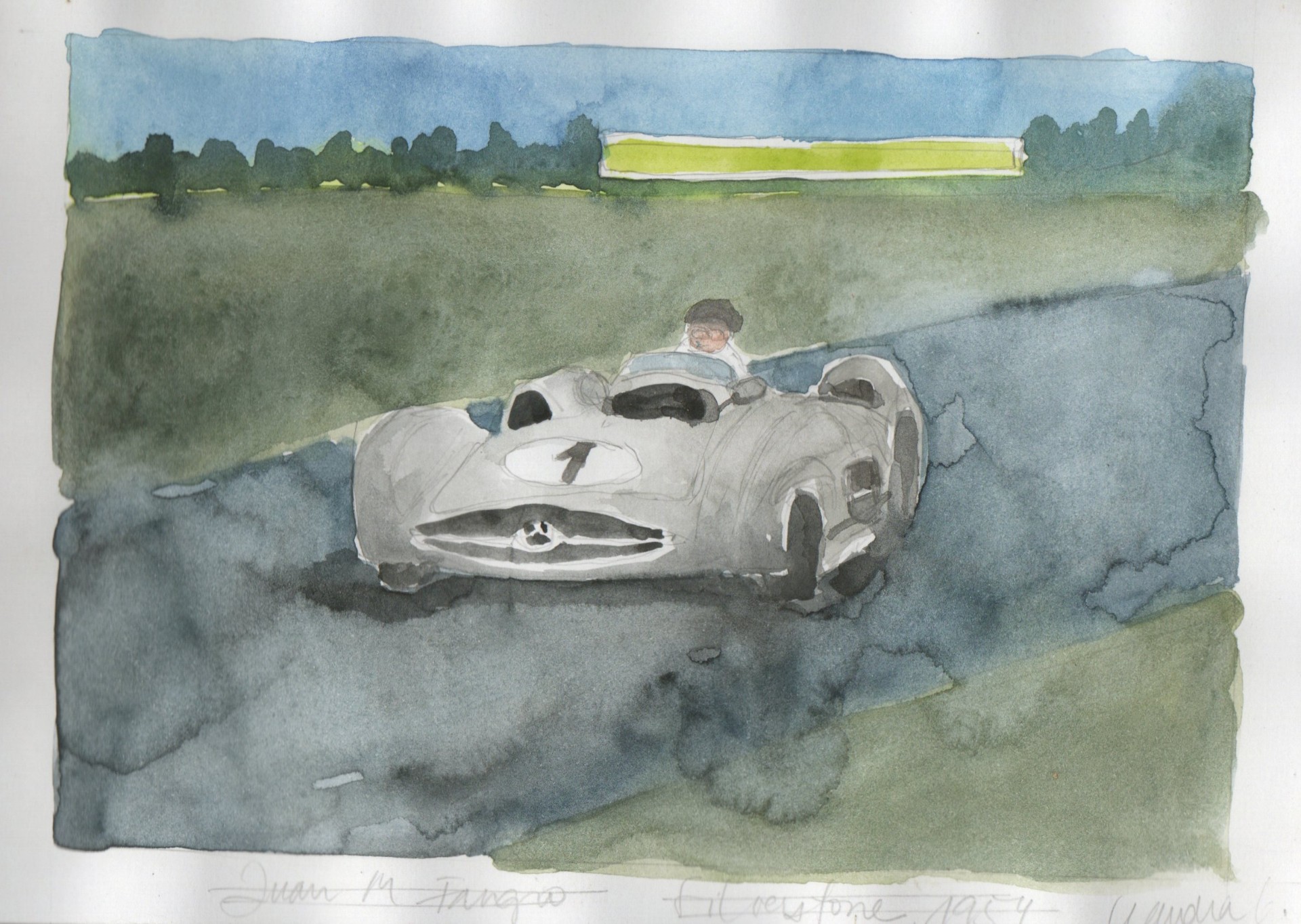 Mercedes-Benz W196 prateada de Juan Manuel Fangio em Silverstone, 1954.